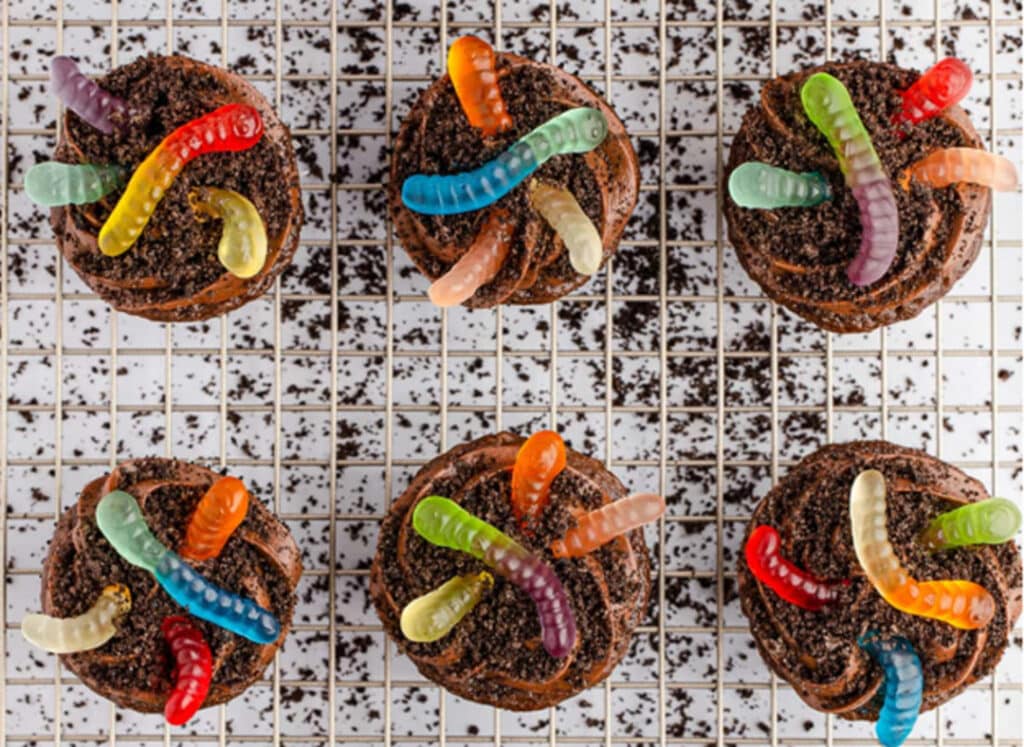 Dirt Cupcakes With Gummy Worms